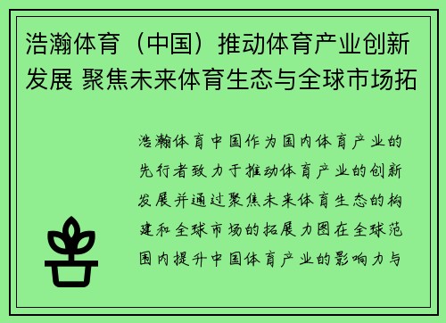 浩瀚体育（中国）推动体育产业创新发展 聚焦未来体育生态与全球市场拓展